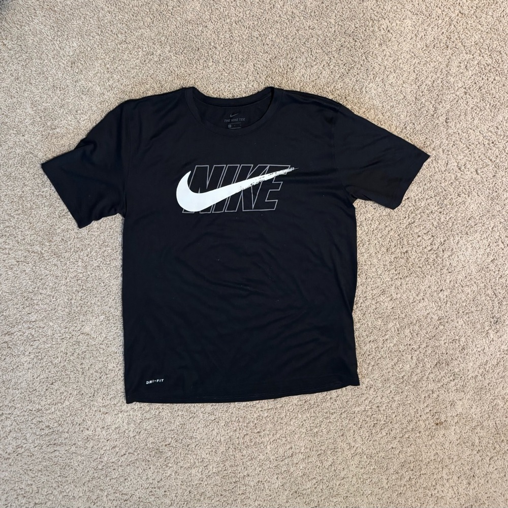 Nike Men's Black Dri-Fit Tee with White Logo